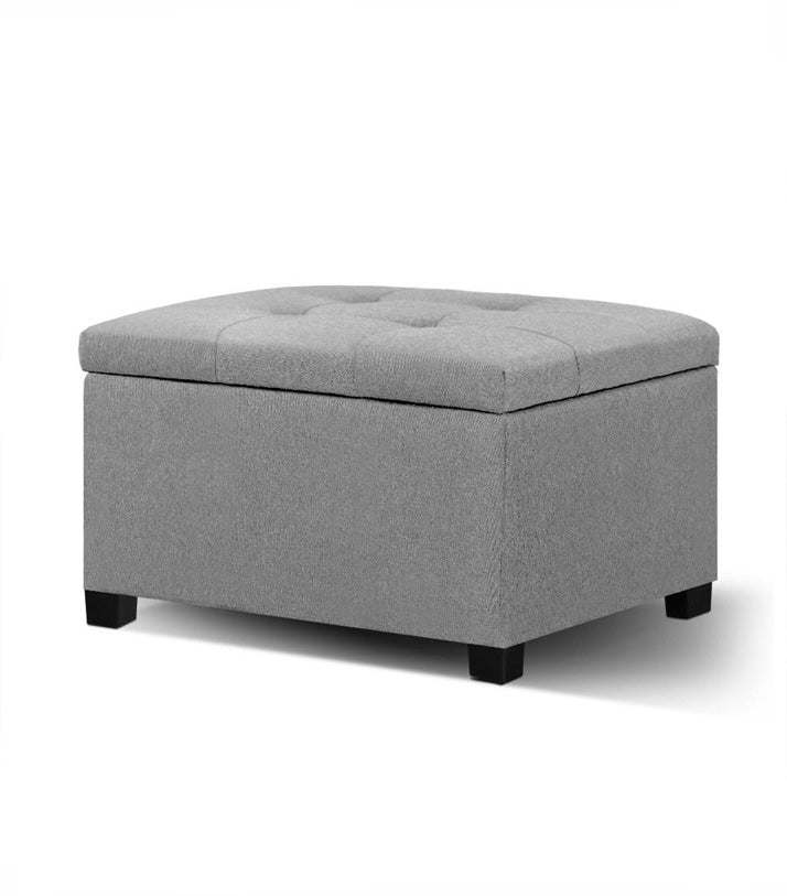 CARTER Storage Ottoman Blanket Box Linen Foot Stool Chest Couch Bench Toy Grey