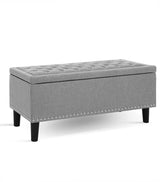 MILSON Storage Ottoman Blanket Box Linen Fabric Chest Foot Stool Toy Bench Grey