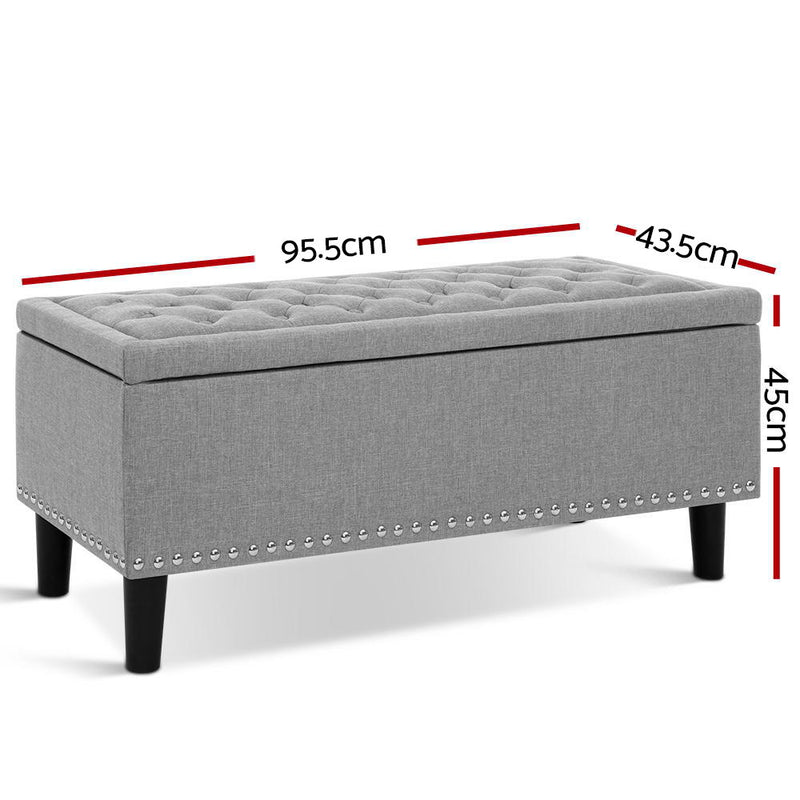 MILSON Storage Ottoman Blanket Box Linen Fabric Chest Foot Stool Toy Bench Grey