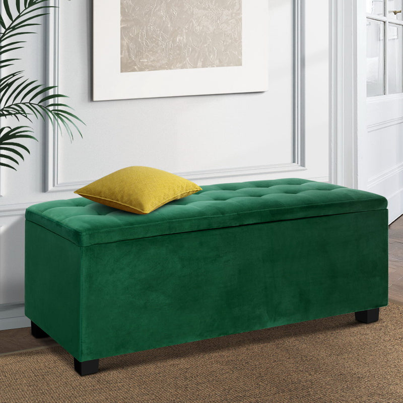 CARTER Storage Ottoman Blanket Box Velvet Foot Stool Rest Chest Couch Toy Green