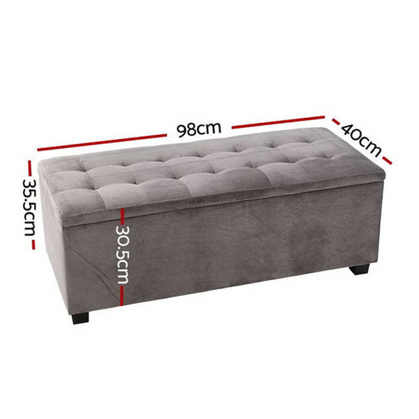 CARTER Storage Ottoman Blanket Box Velvet Foot Stool Rest Chest Couch Toy Grey