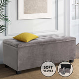 CARTER Storage Ottoman Blanket Box Velvet Foot Stool Rest Chest Couch Toy Grey