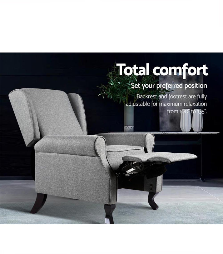 ALFRED Recliner Chair Luxury Lounge Armchair Single Sofa Couch Fabric Grey