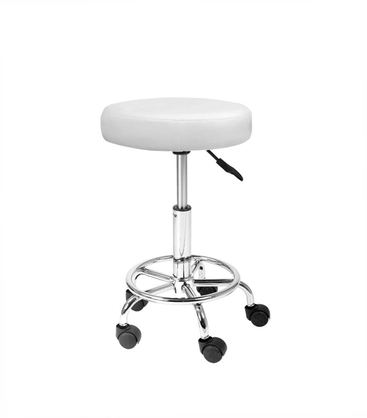 ZIP PU Leather Swivel Salon Stool - White