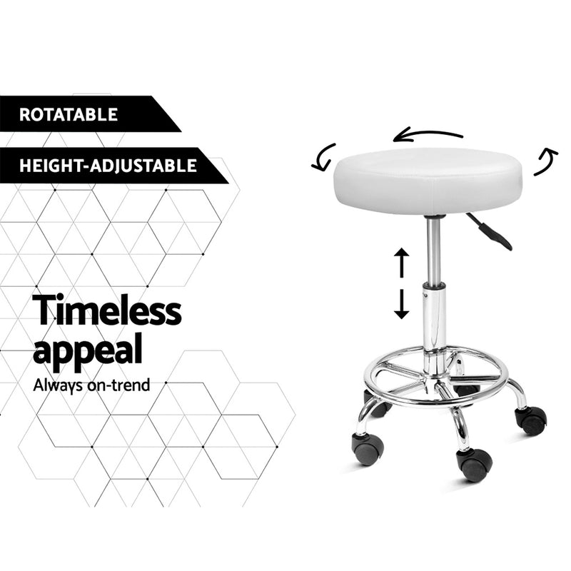 ZIP PU Leather Swivel Salon Stool - White