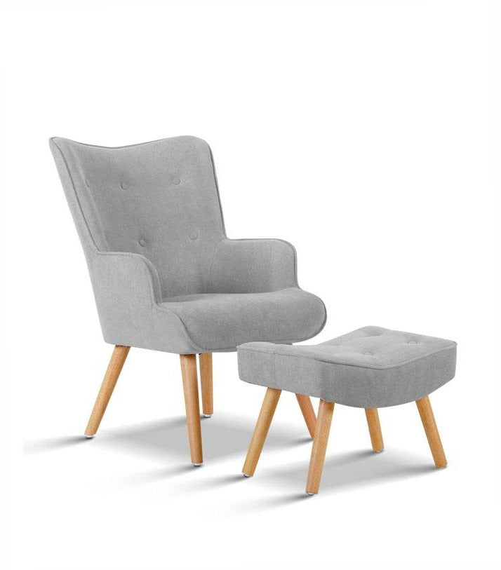 LANSAR Armchair and Ottoman - Light Grey