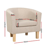 ABBY Armchair Lounge Chair Tub Accent Armchairs Fabric Sofa Chairs Beige