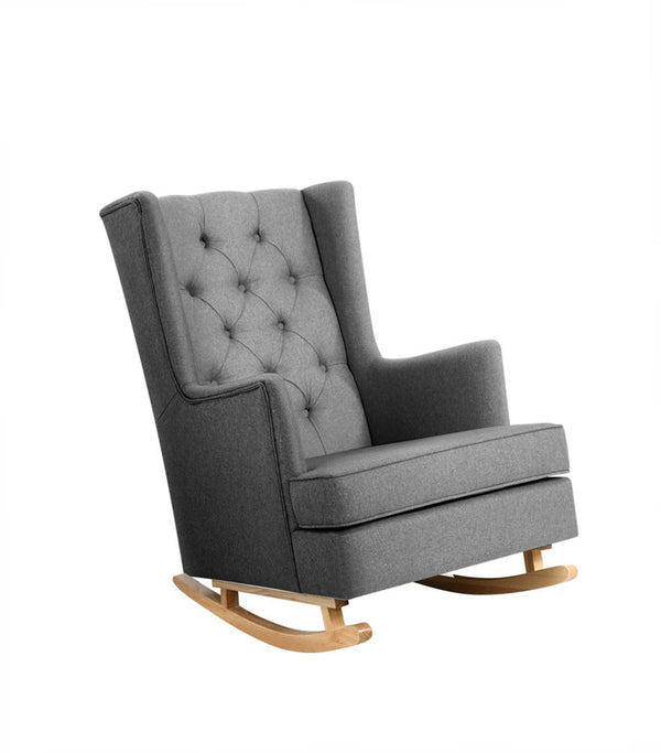 GAIA Rocking Armchair Feeding Chair Linen Fabric Armchairs Lounge Retro Grey