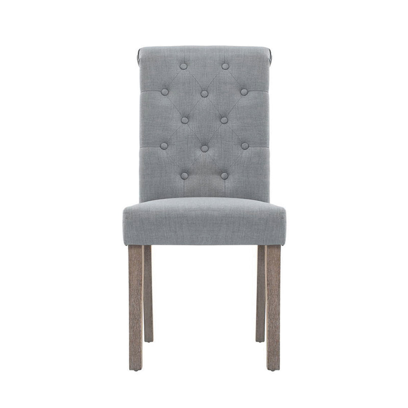 DANSON 2x Dining Chairs French Provincial Kitchen Cafe Fabric Padded High Back Pine Wood Light Grey