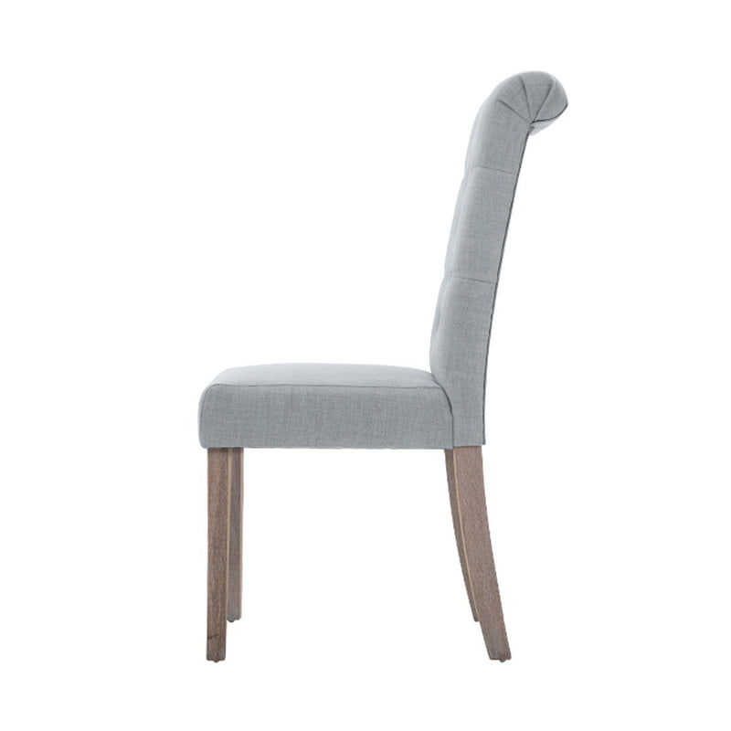 DANSON 2x Dining Chairs French Provincial Kitchen Cafe Fabric Padded High Back Pine Wood Light Grey