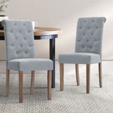 DANSON 2x Dining Chairs French Provincial Kitchen Cafe Fabric Padded High Back Pine Wood Light Grey