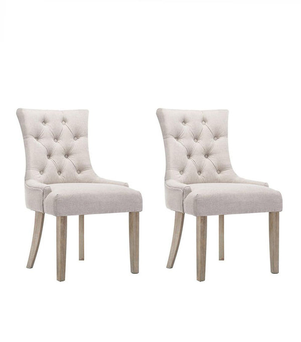 CAYES Set of 2 Dining Chair Beige CAYES French Provincial Chairs Wooden Fabric Retro Cafe