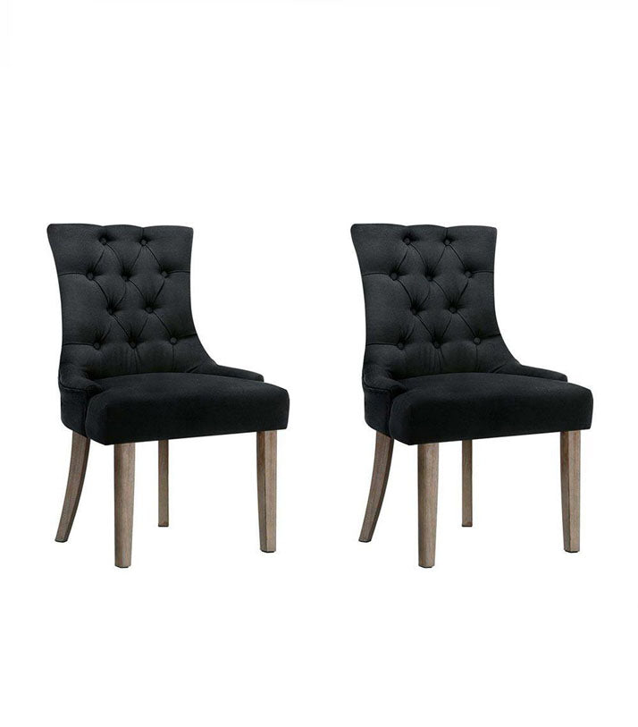 CAYES Set of 2 Dining Chair CAYES French Provincial Chairs Wooden Fabric Retro Cafe