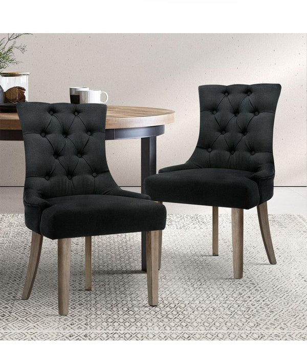 CAYES Set of 2 Dining Chair CAYES French Provincial Chairs Wooden Fabric Retro Cafe