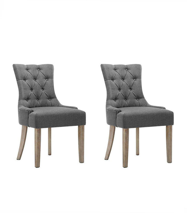 CAYES Set of 2 Dining Chair CAYES French Provincial Chairs Wooden Fabric Retro Cafe