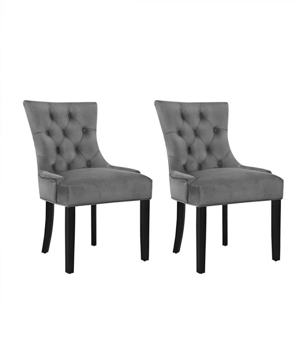 CAYES Set of 2 Dining Chairs French Provincial Retro Chair Wooden Velvet Fabric Grey