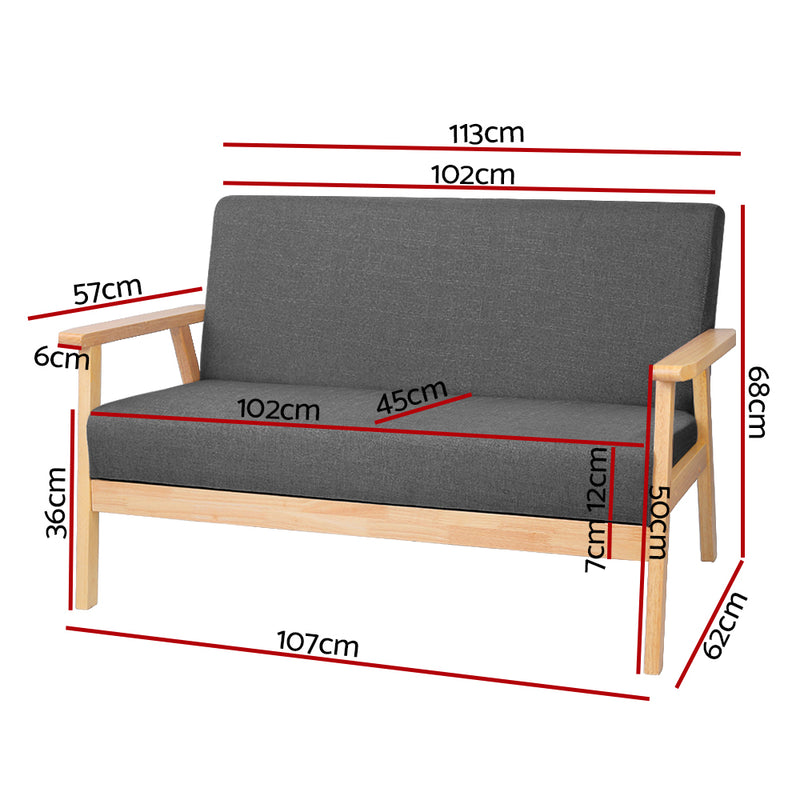 SKANE 2 Seater Fabric Sofa Chair - Grey