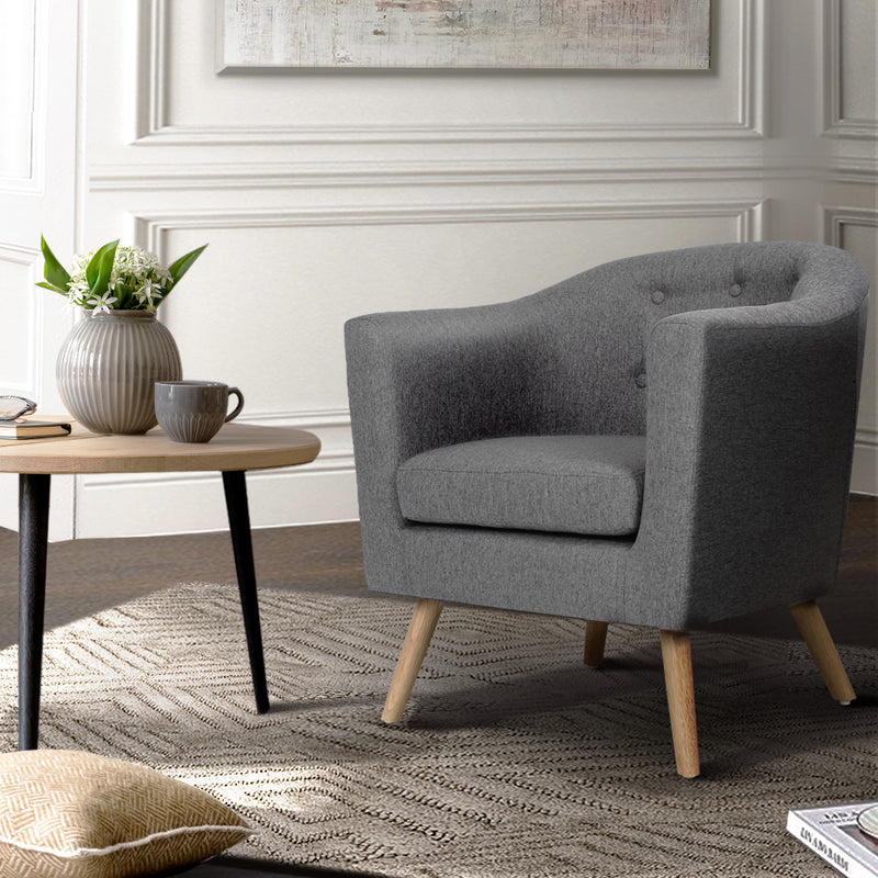 ADORA Armchair Tub Chair Single Accent Armchairs Sofa Lounge Fabric Grey