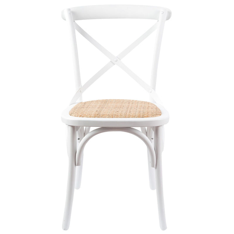 Aster Crossback Dining Chair Set of 2 Solid Birch Timber Wood Ratan Seat - White