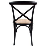 Aster Crossback Dining Chair Set of 2 Solid Birch Timber Wood Ratan Seat - Black