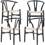 Anemone  Set of 4 Wishbone Dining Chair Beech Timber Replica Hans Wenger - Black