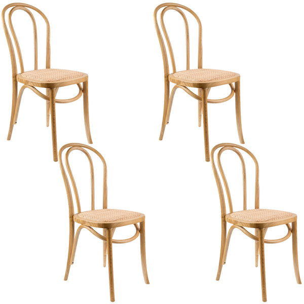 Azalea Arched Back Dining Chair Set of 4 Solid Elm Timber Wood Rattan Seat - Oak