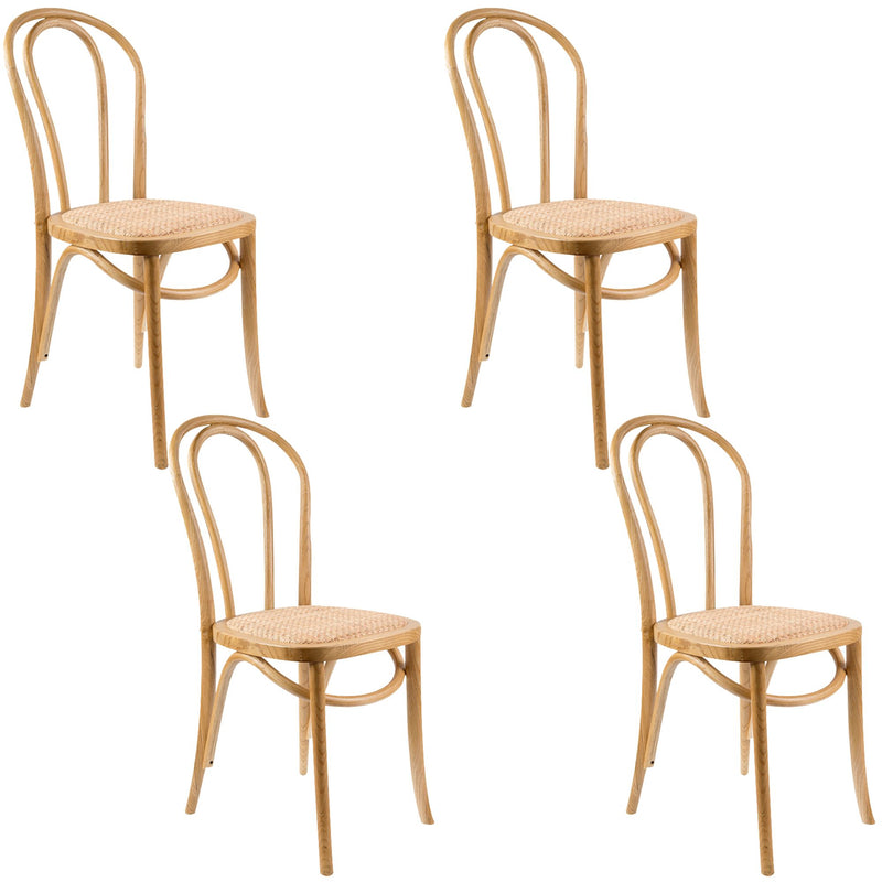 Azalea Arched Back Dining Chair Set of 4 Solid Elm Timber Wood Rattan Seat - Oak