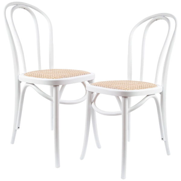 Azalea Arched Back Dining Chair 2 Set Solid Elm Timber Wood Rattan Seat - White