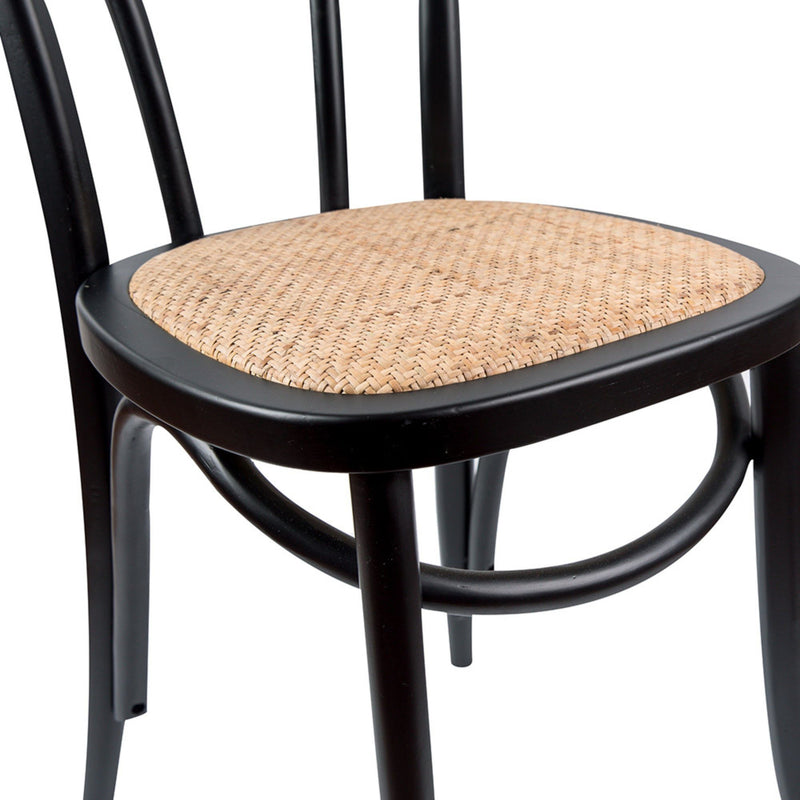 Azalea Arched Back Dining Chair 2 Set Solid Elm Timber Wood Rattan Seat - Black