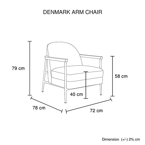 Denmark Arm Chair Polyester Fabric Upholstery Wooden Structure Solid Foam Black Metal Legs