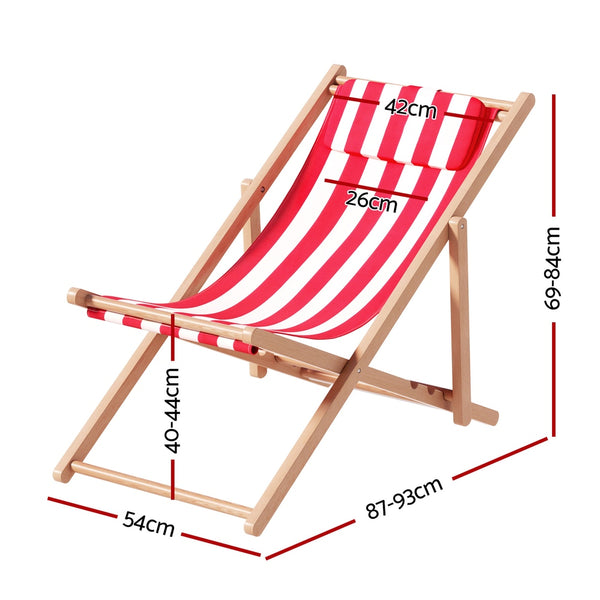 Gardeon Outdoor Deck Chair Wooden Sun Lounge Folding Beach Patio Furniture Red
